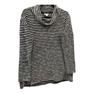 J.Jill Black and White Stripe Textured Lightweight Cowl Neck Sweater Siz…